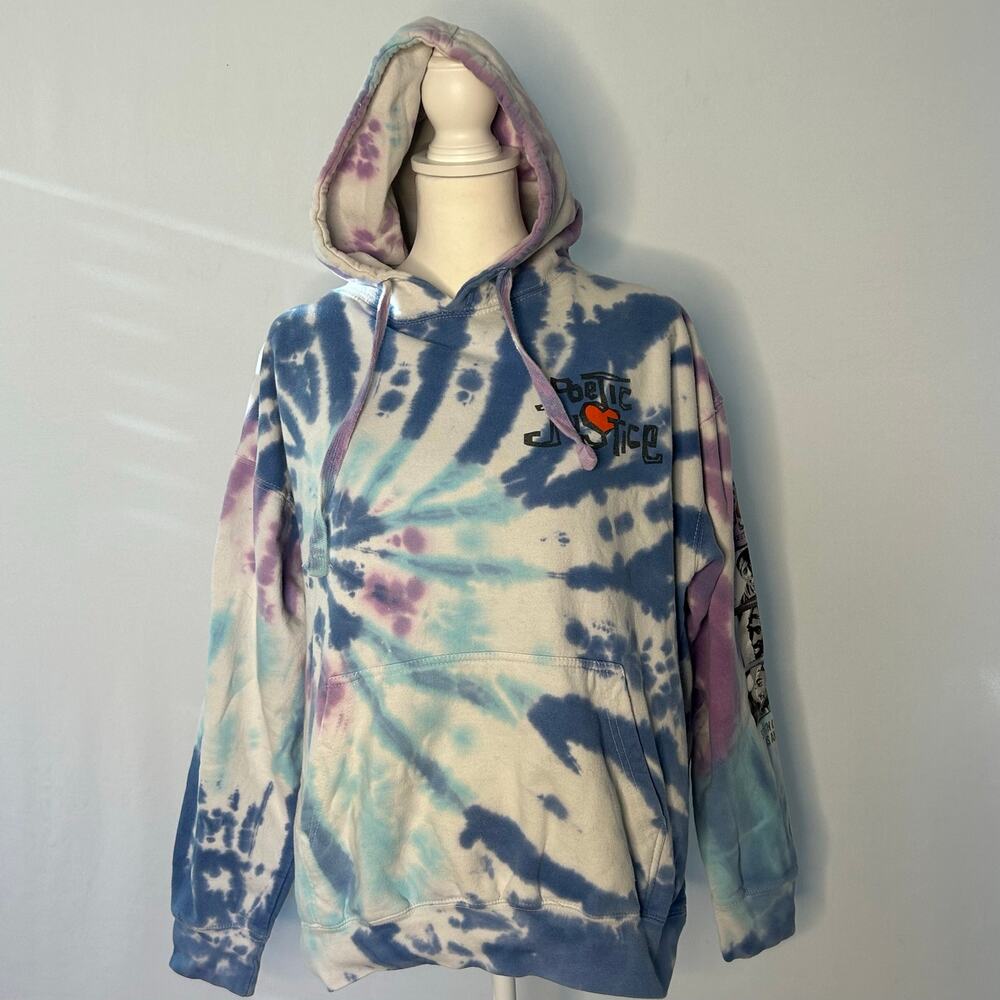 Poetic Justice Tupac Tie Dye Hoodie Large Blue Purple Graphic Sweatshirt